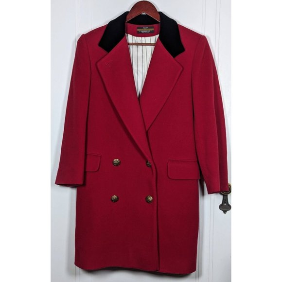 Vintage London Fog Wool Pea Coat Womens 6 Small Red w/Black Velvet Collar USA - Picture 1 of 5